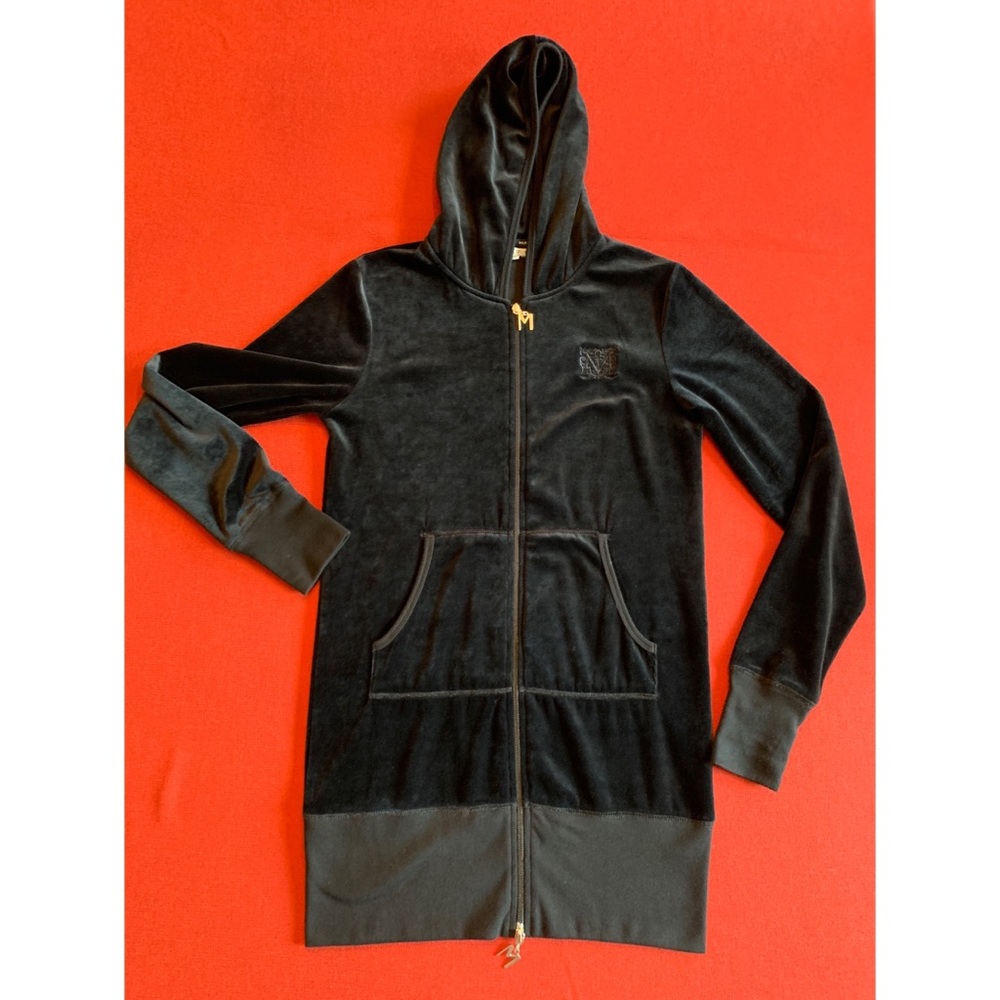 Max Sport black velvet long zipper hoodie, M